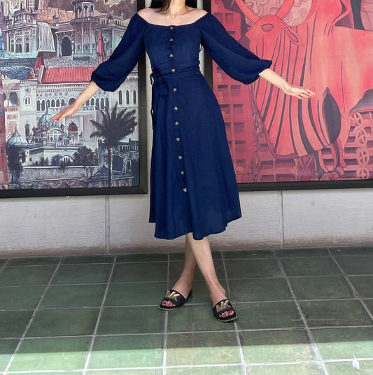 Blue Belted Flowy Dress