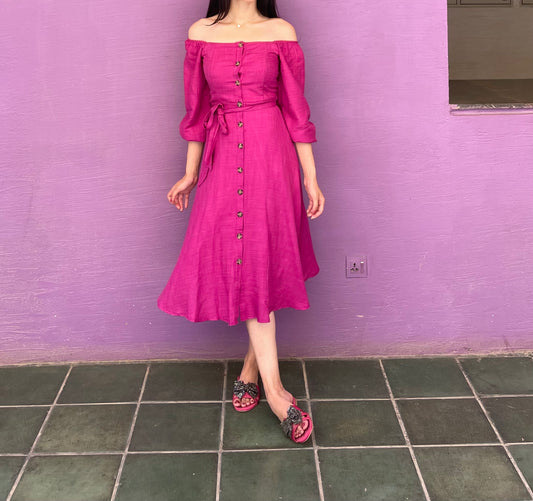 Pink Belted Flowy Dress