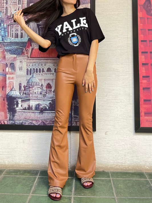 Tan Leather Flare Pants