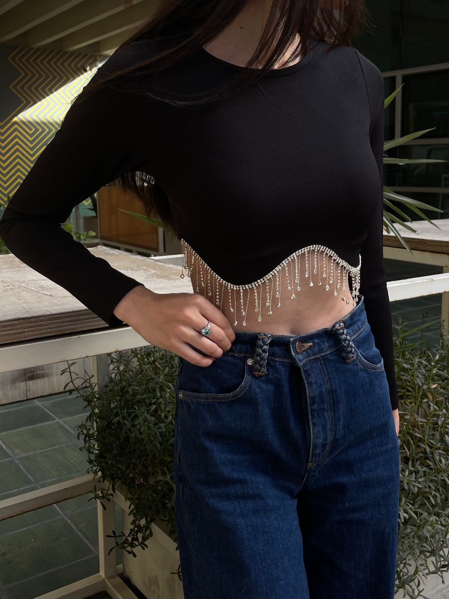 Black Detailed Crop Top