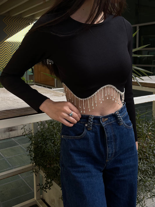 Black Detailed Crop Top