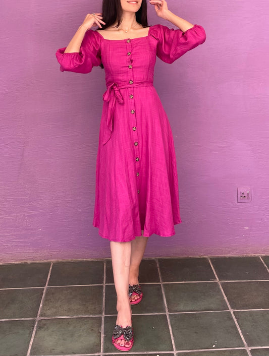 Pink Belted Flowy Dress