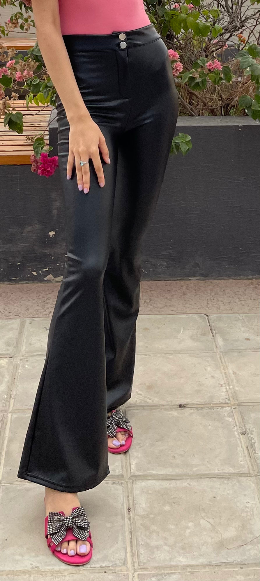 Black Leather Flare Pants