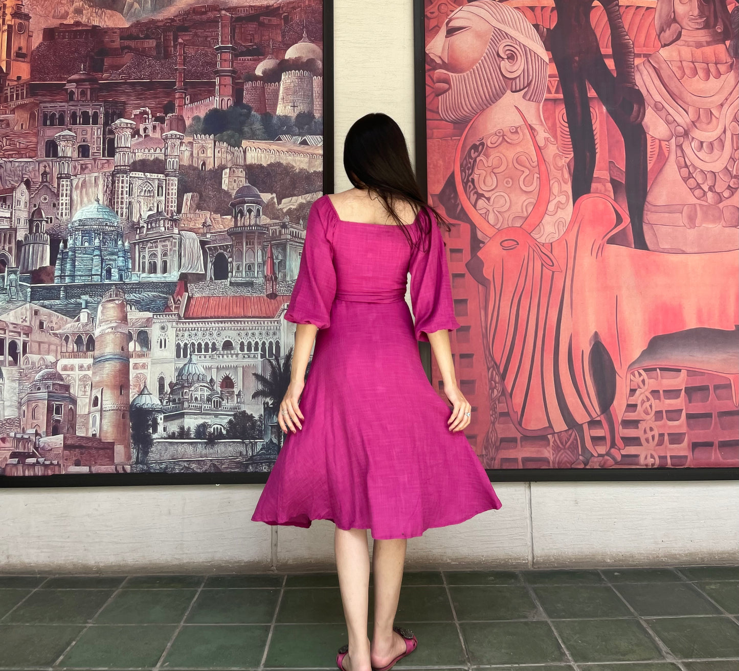 Pink Belted Flowy Dress