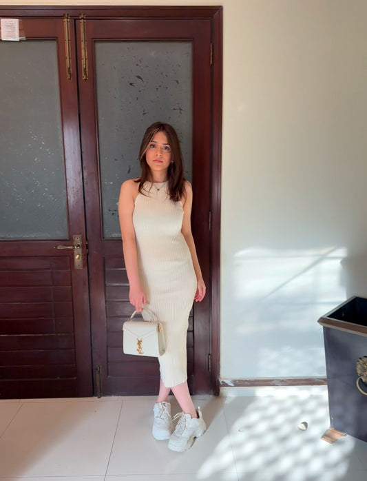 Beige Midi Cardigan Dress