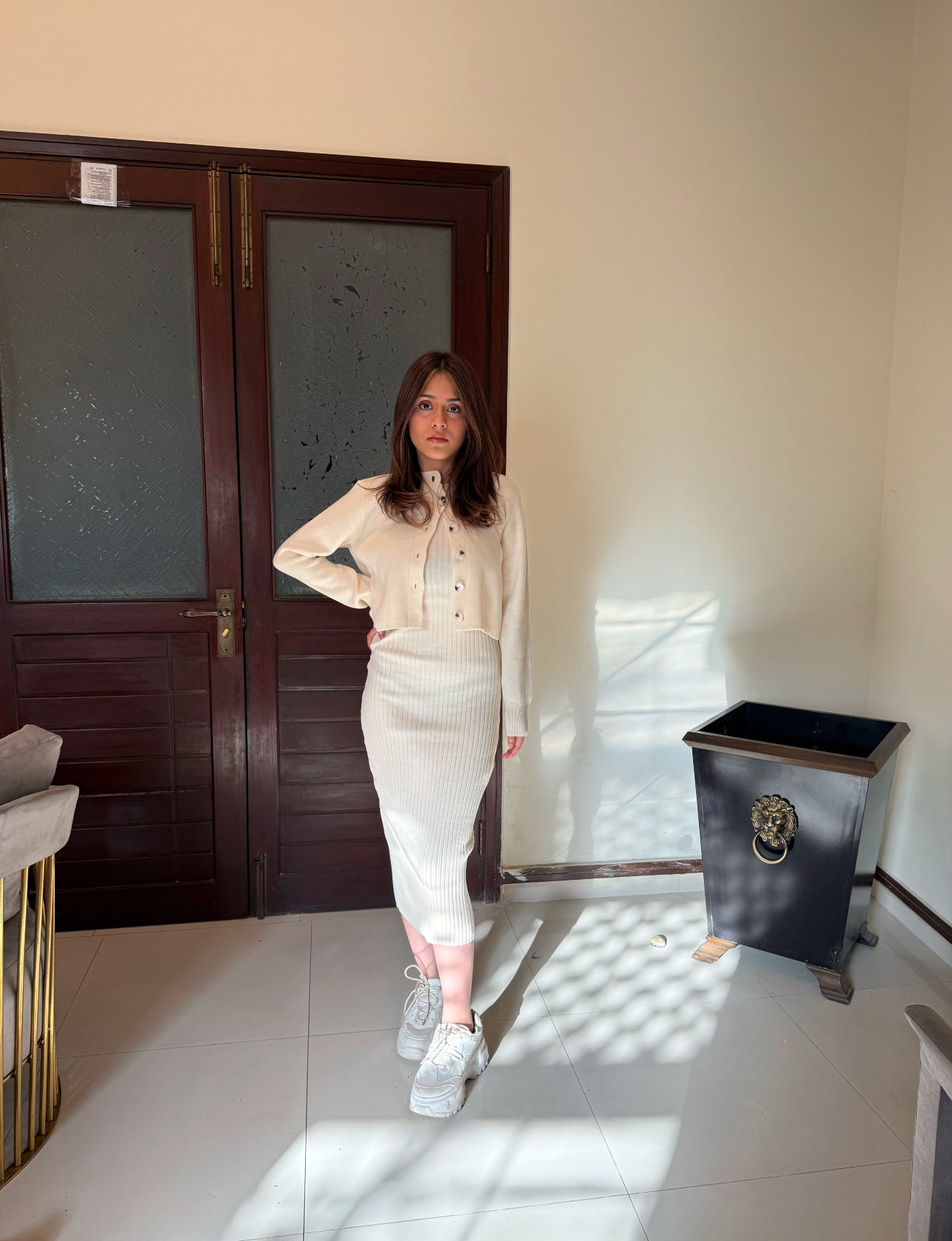 Beige Midi Cardigan Dress