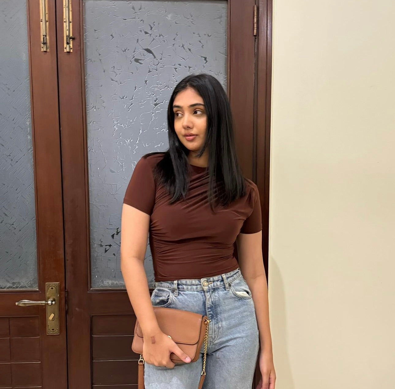 Brown Draped Blouse