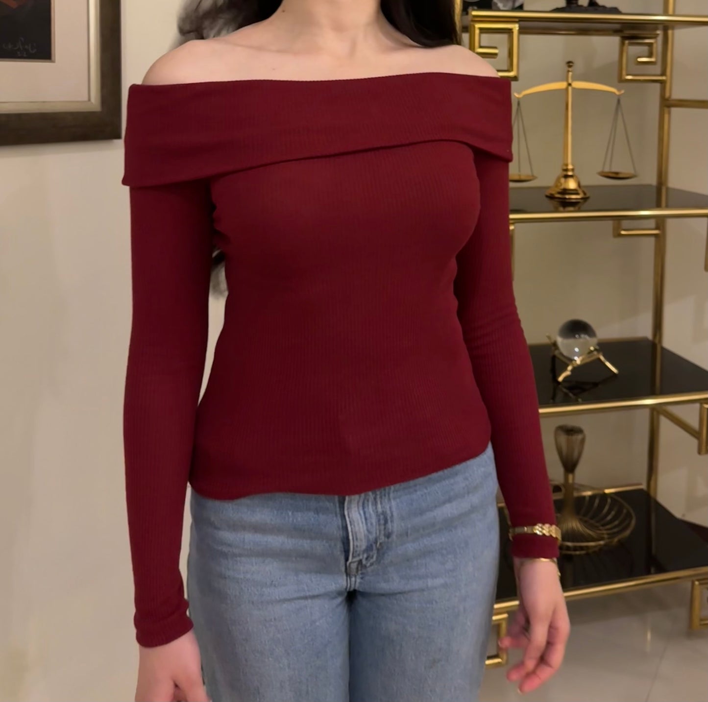 Burgundy Off-shoulder Top
