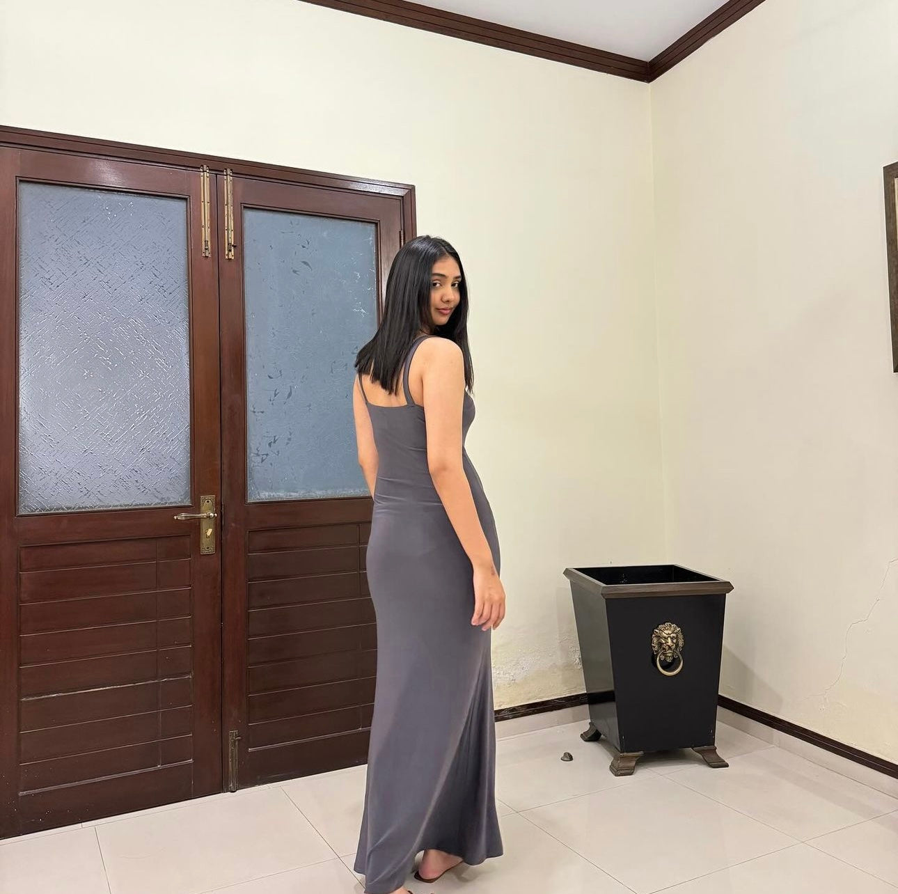 Grey Full Length Dress