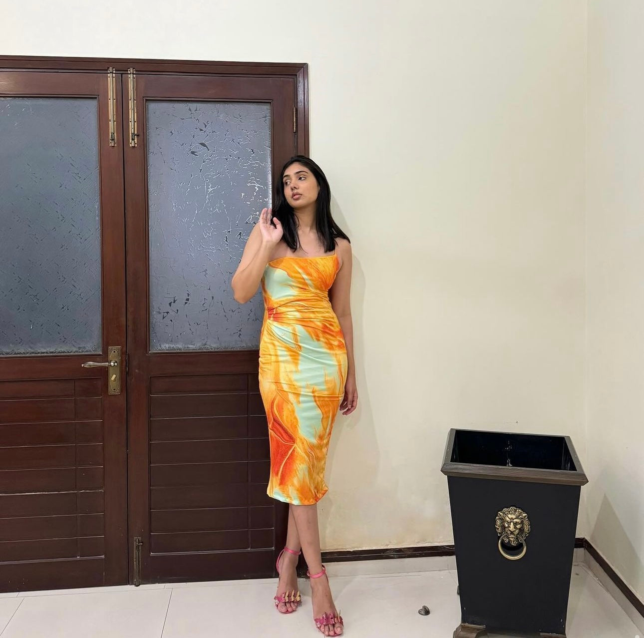 Printed Fitted One Sleeve Dress