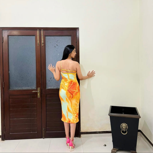 Printed Fitted One Sleeve Dress