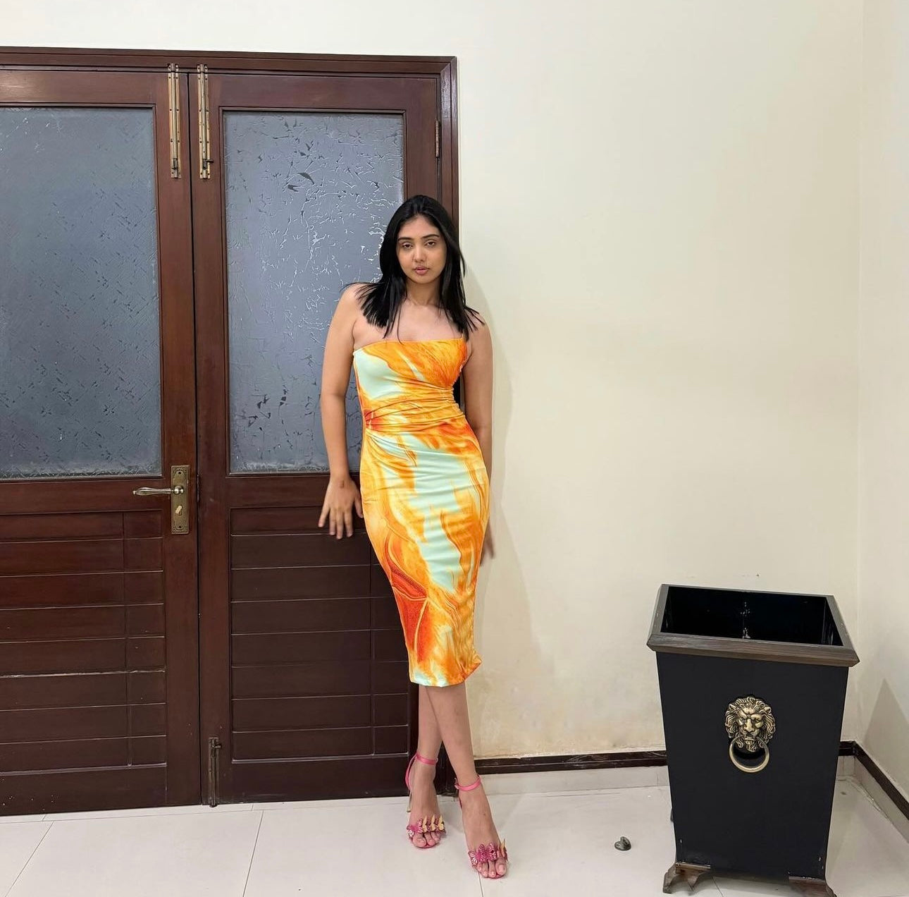 Printed Fitted One Sleeve Dress