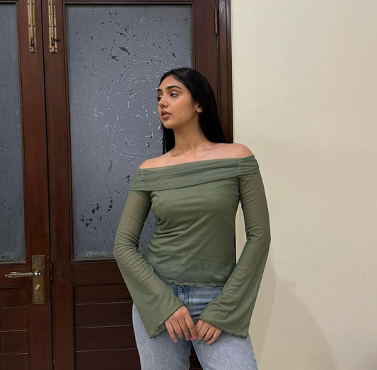 Green off-shoulder top
