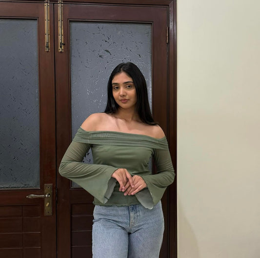 Green off-shoulder top
