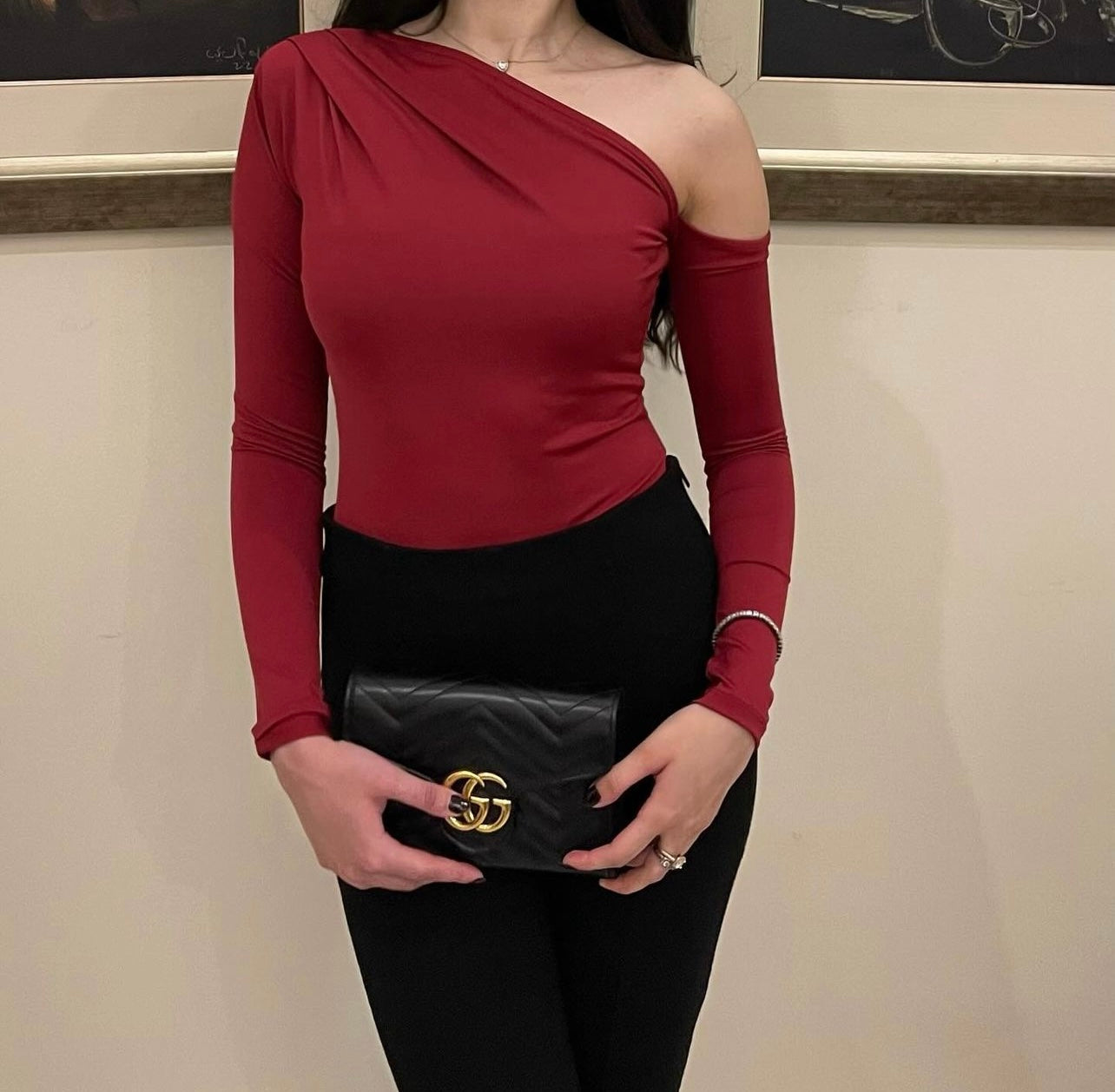 Burgundy One Shoulder Bodysuit