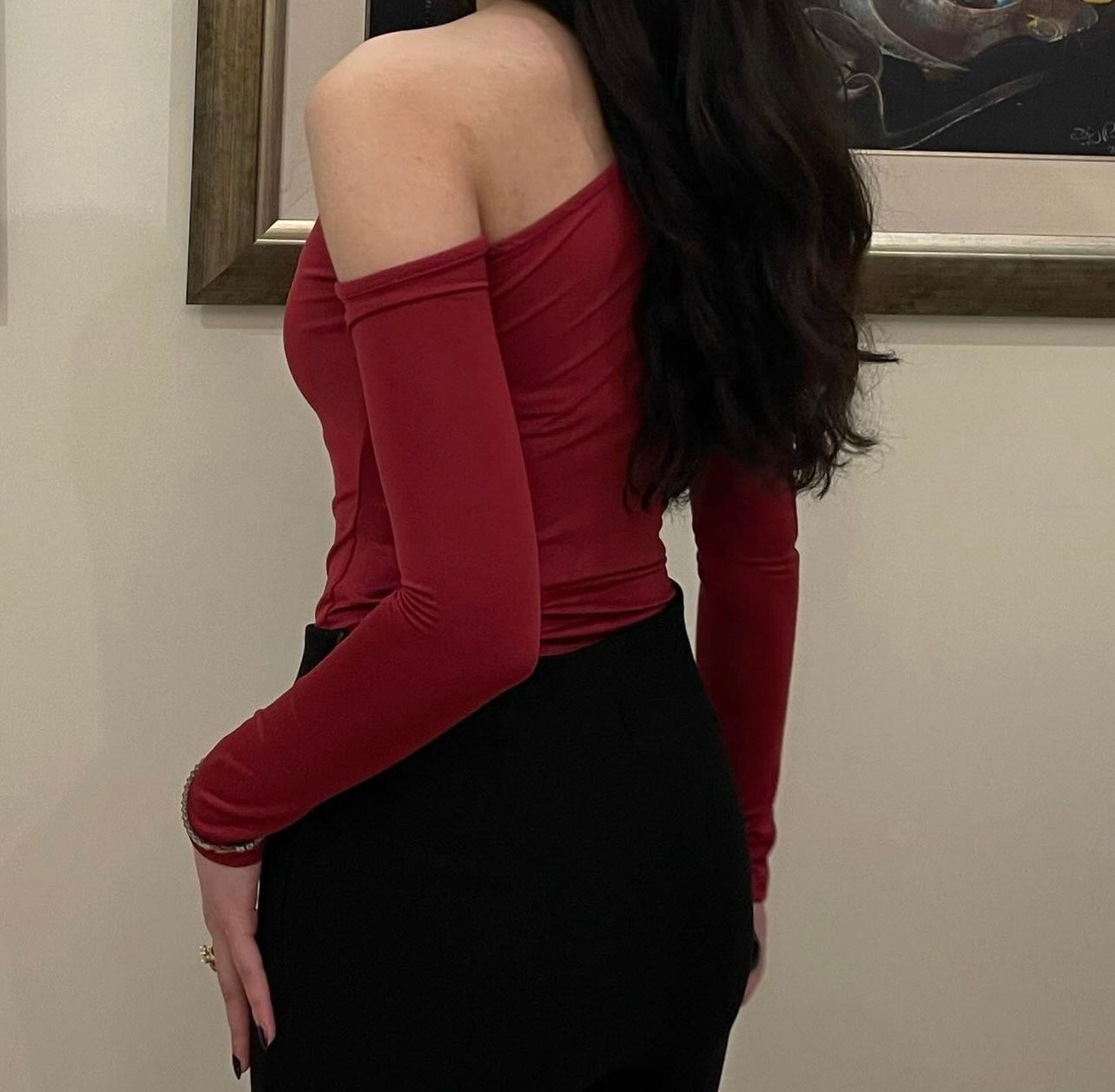 Burgundy One Shoulder Bodysuit