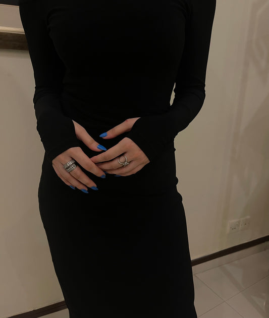 Black Off-Shoulder Detail Sleeve Dress