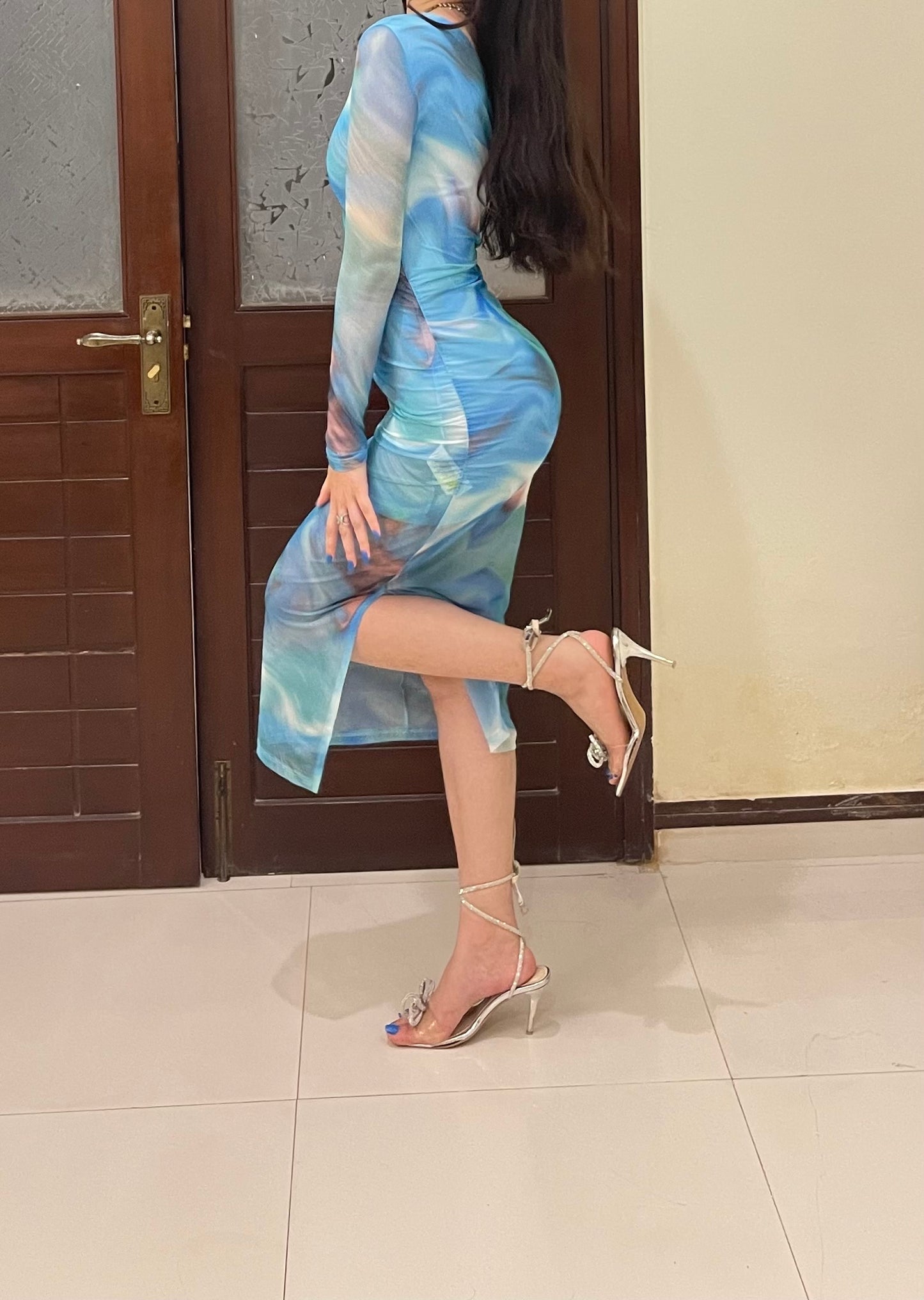 One Sleeve Patterned Dress