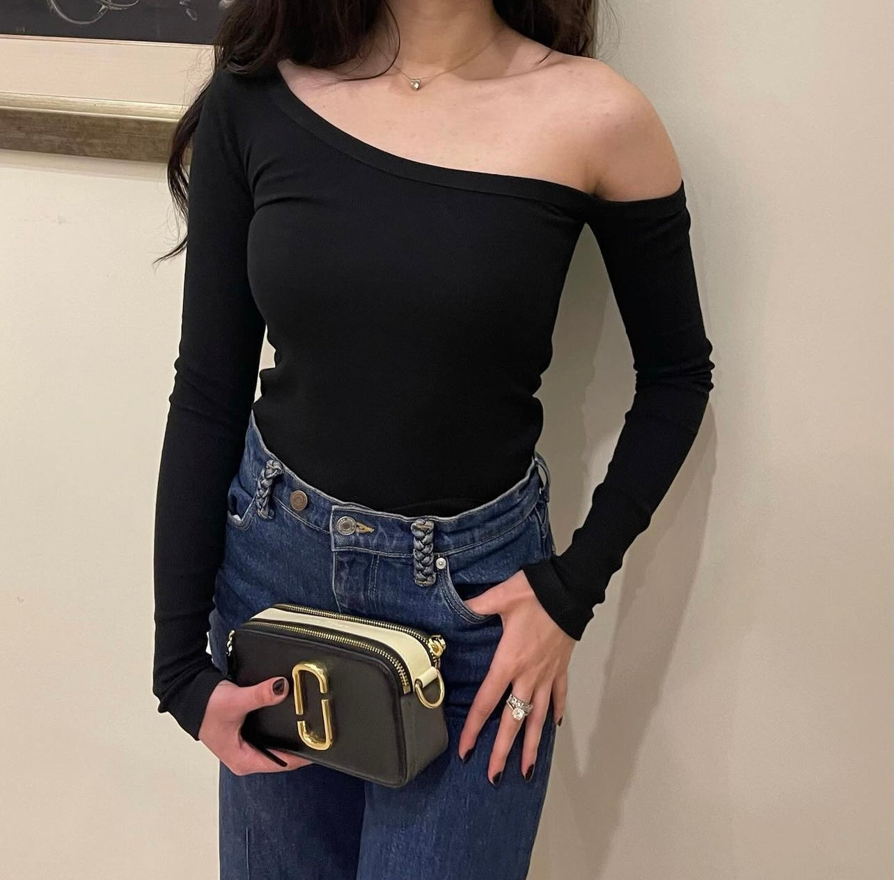 One Shoulder Black Top
