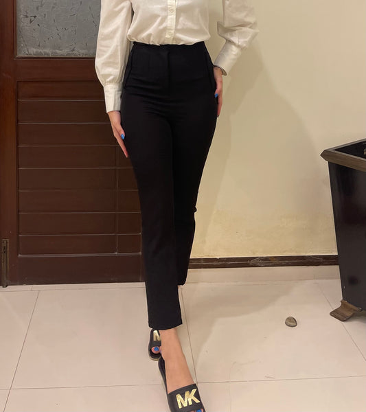 Pleated High Waist Black Pants