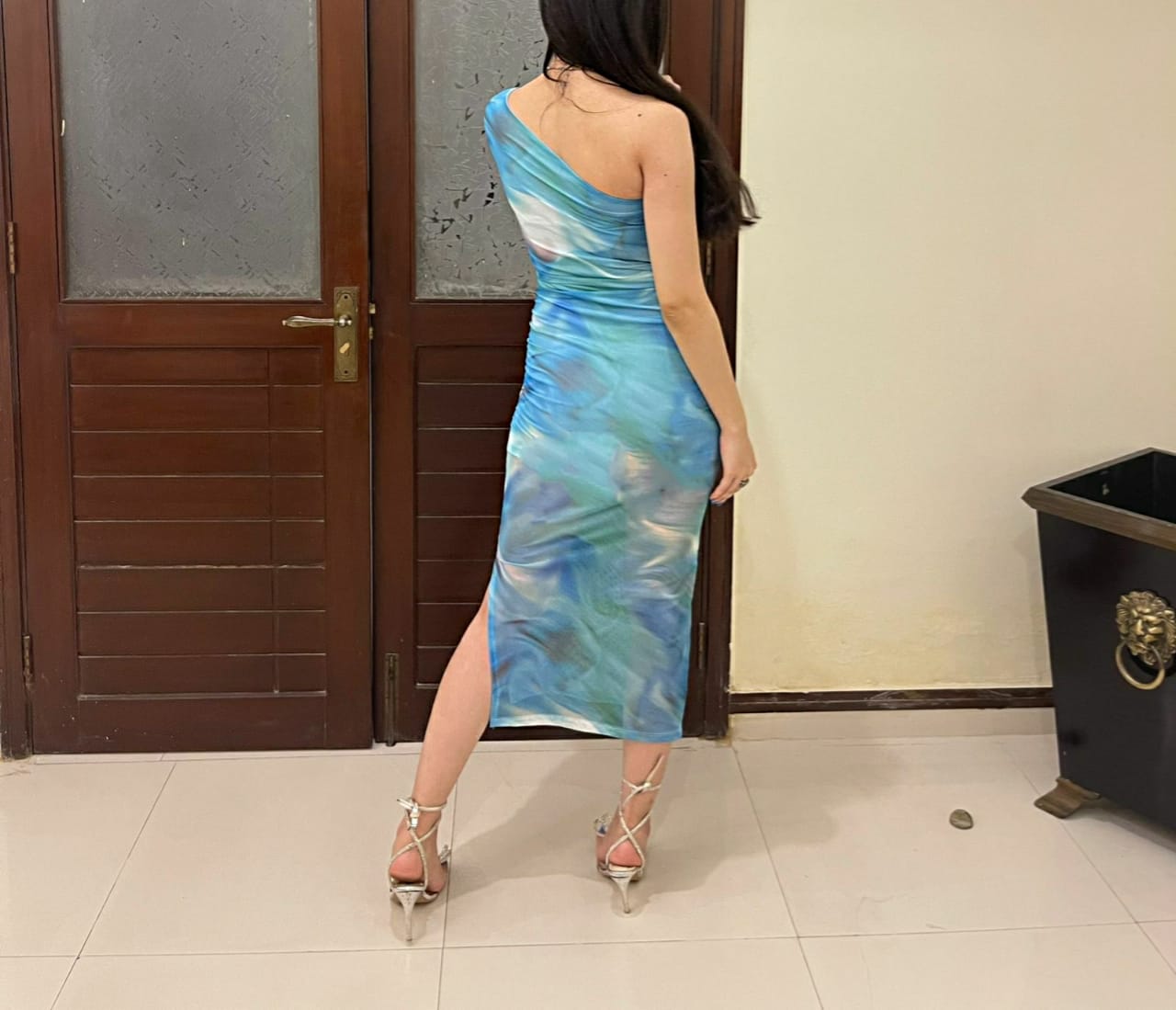 One Sleeve Patterned Dress