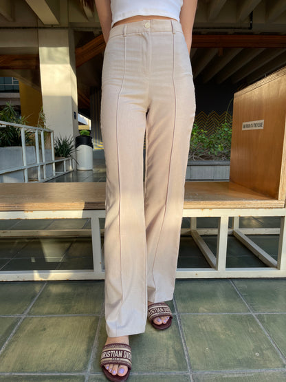 Beige High Waist Wide Leg Pants