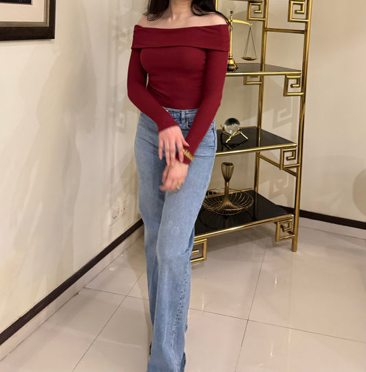 Burgundy Off-shoulder Top