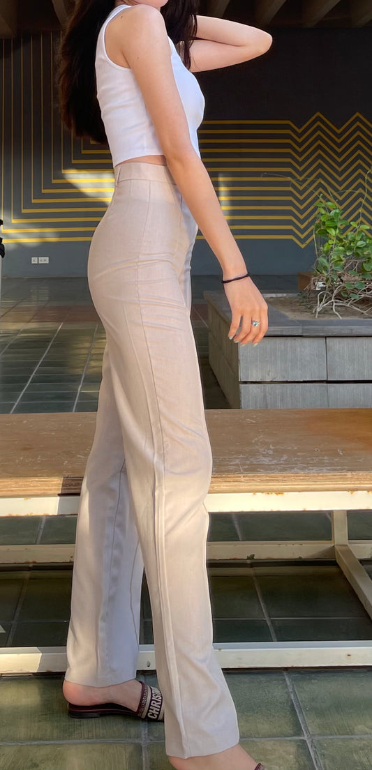 Beige High Waist Wide Leg Pants