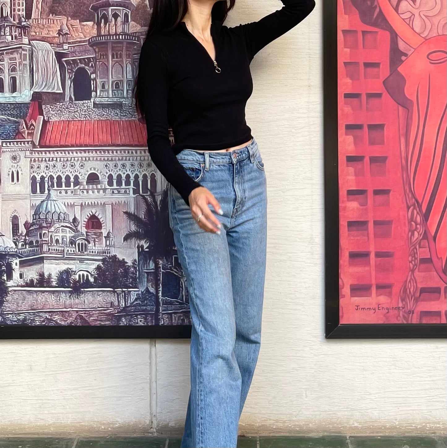 Half Zipper Ribbed Blouse