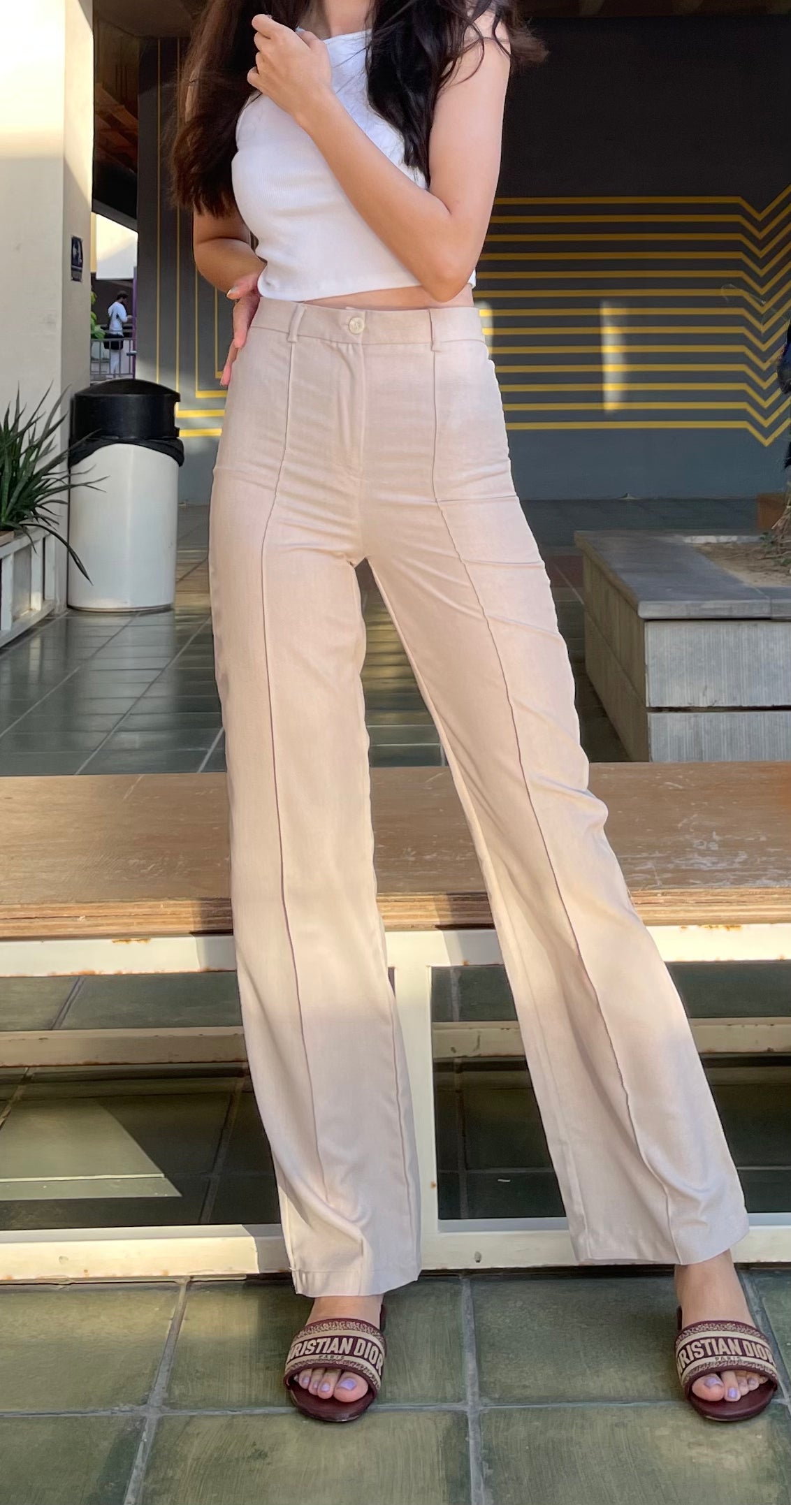 Beige High Waist Wide Leg Pants
