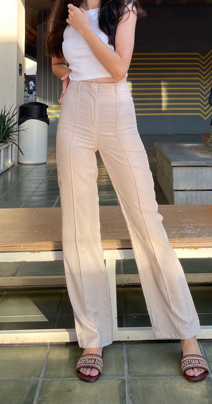 Beige High Waist Wide Leg Pants
