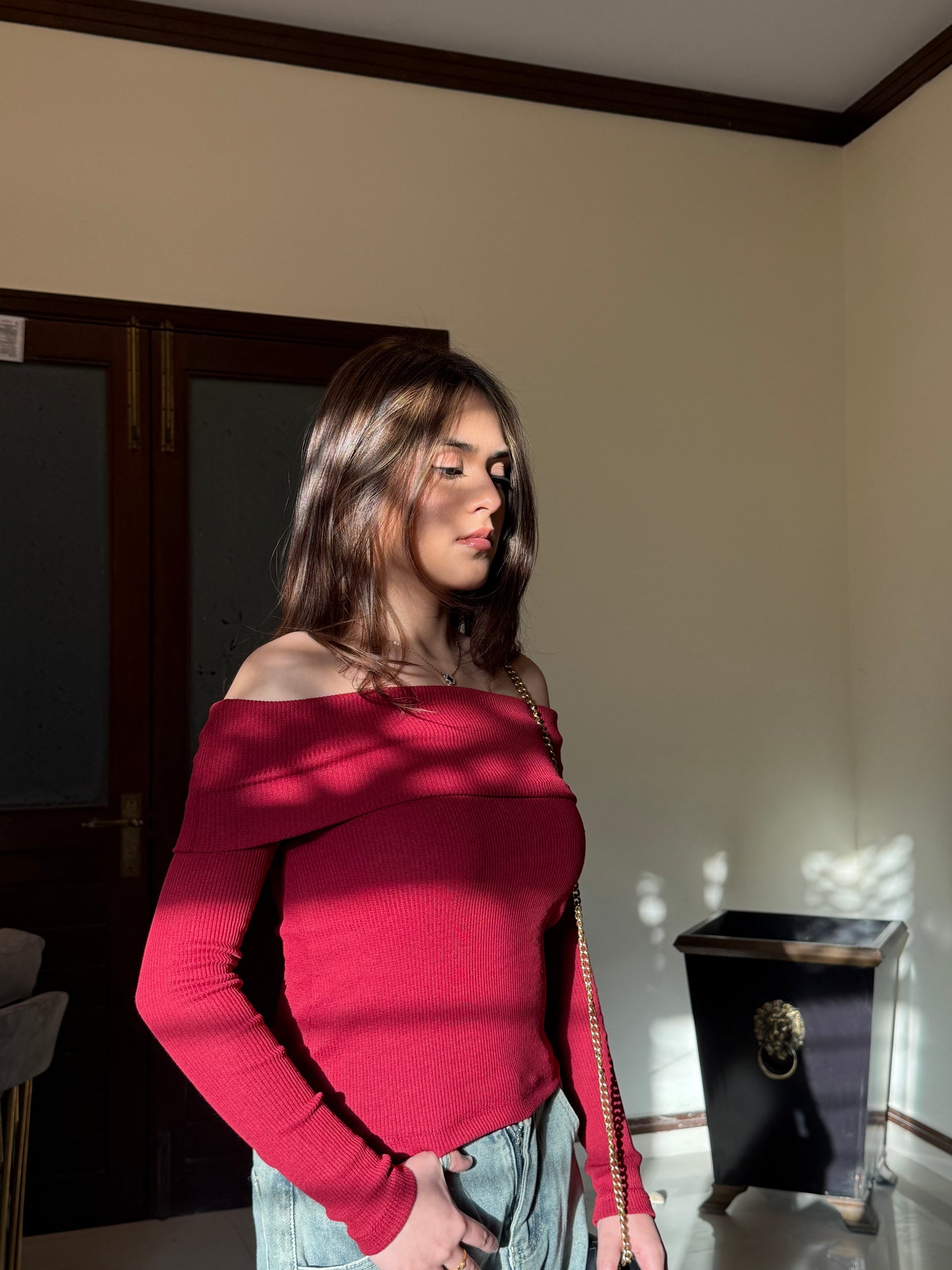 Burgundy Off-shoulder Top