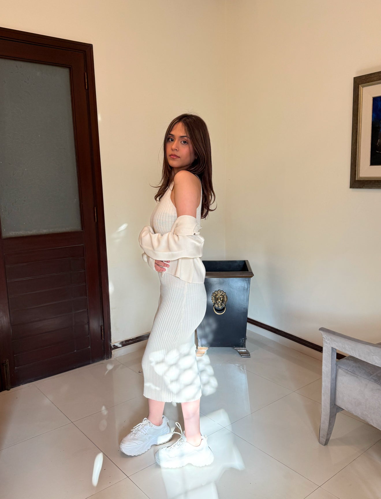 Beige Midi Cardigan Dress