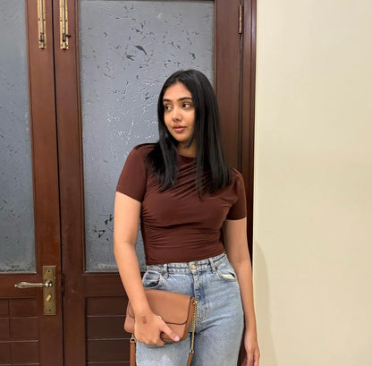 Brown Draped Blouse