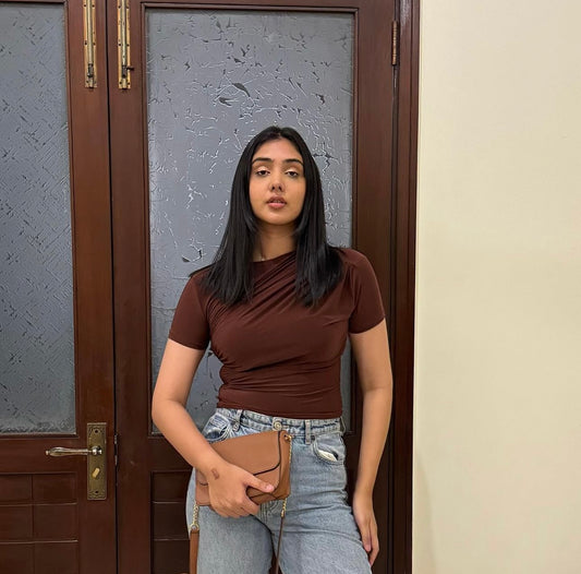 Brown Draped Blouse