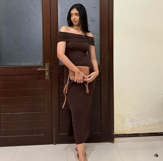 Brown Off-Shoulder Dress