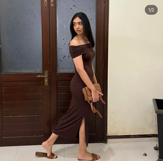Brown Off-Shoulder Dress