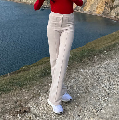 Beige Straight Pants