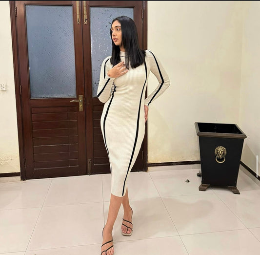 Beige Striped Dress