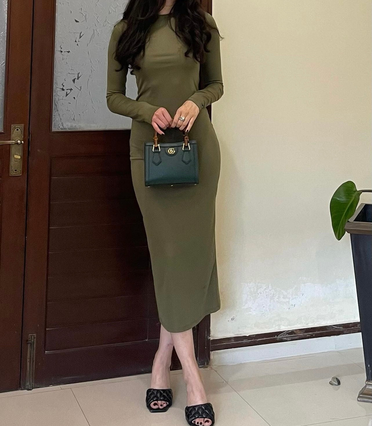 Olive Green Full Length Dress