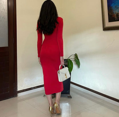 Red Full Length Dress