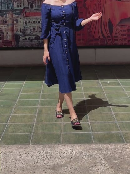 Blue Belted Flowy Dress