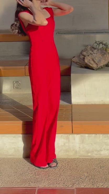 Red Wide Leg Jumpsuit